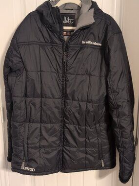 Burton White Collection Snowboarding Jacket w/ Hood Mens XL Black Puffy Coat